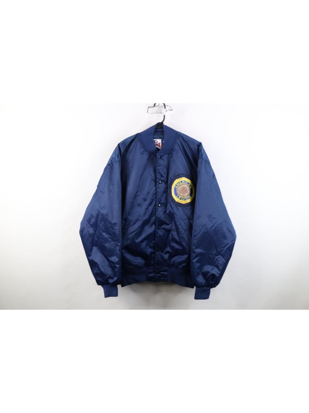 Vintage 90s Mens Size XL US American Legion Quilted Satin Bomber Jacket Blue